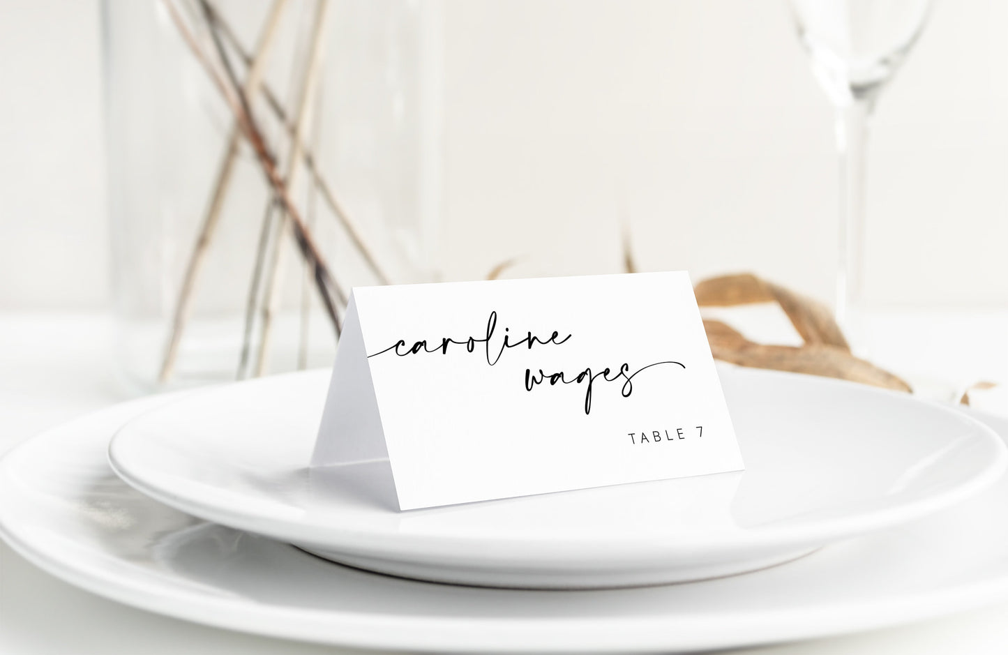 Editable Minimalist Script Wedding Place Card Wedding Name Card Escort Card Text Template