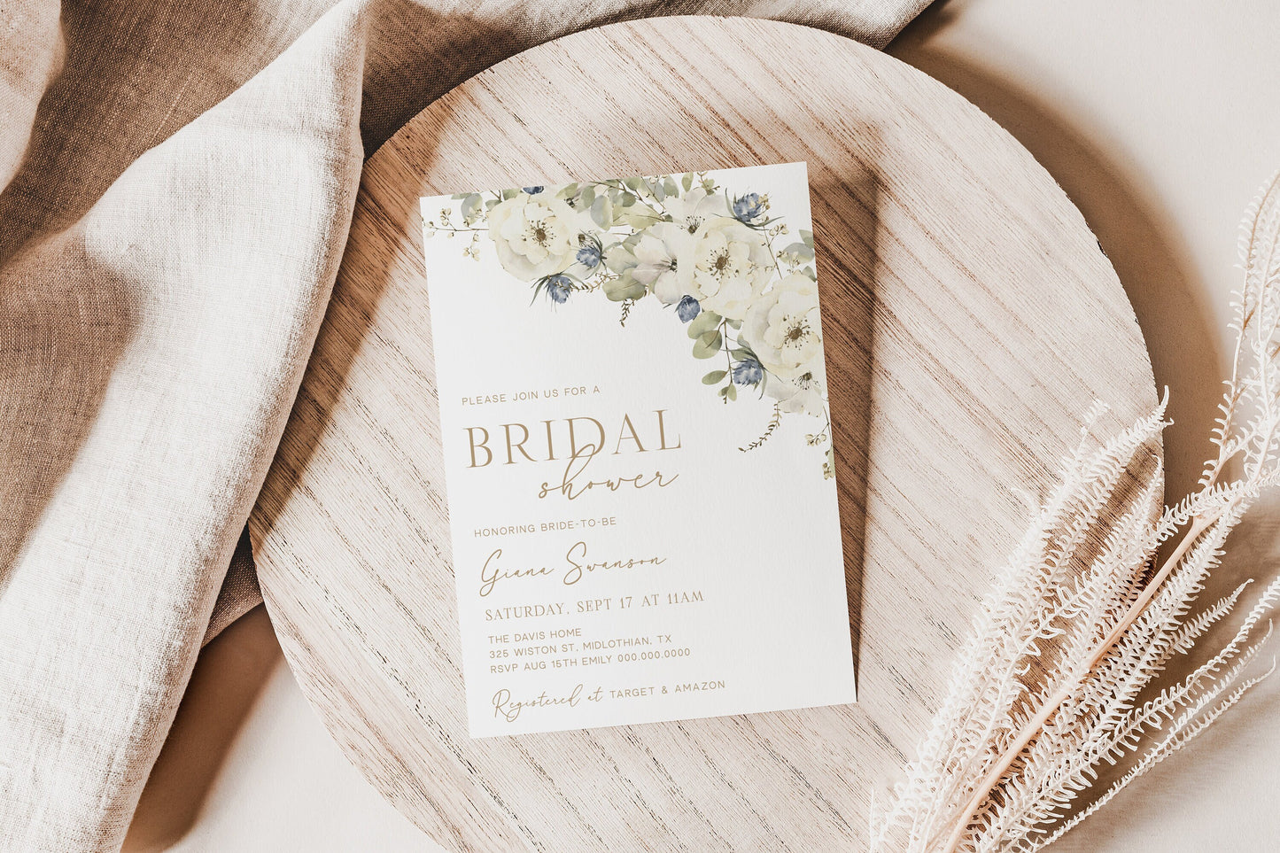 Editable Bohemian Floral Bridal Shower Invitation Boho Wildflower Bridal Shower Invite Template