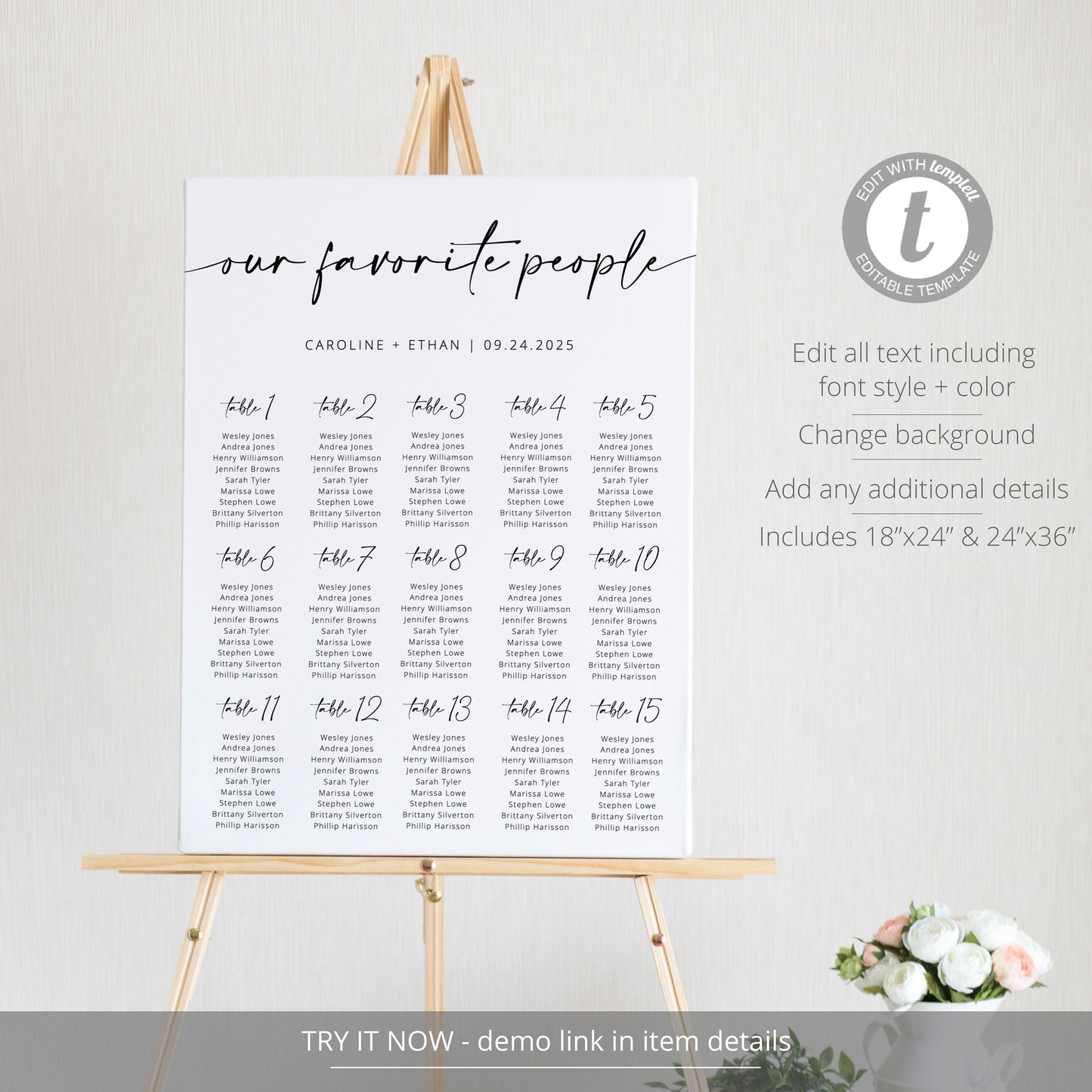 Editable Wedding Seating Chart Modern Minimalist Script Our Favorite People Wedding Table Plan Template