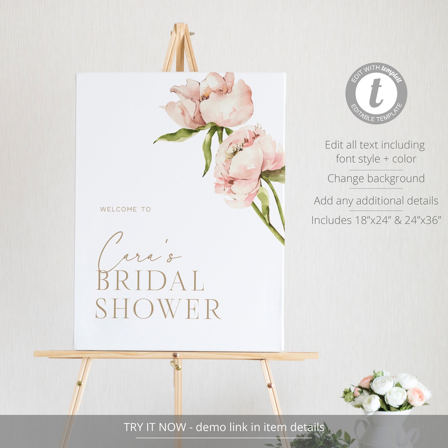Editable Boho Blush Bridal Shower Welcome Sign Pink Peony Bridal Shower Welcome Poster Blush Pink Floral Template