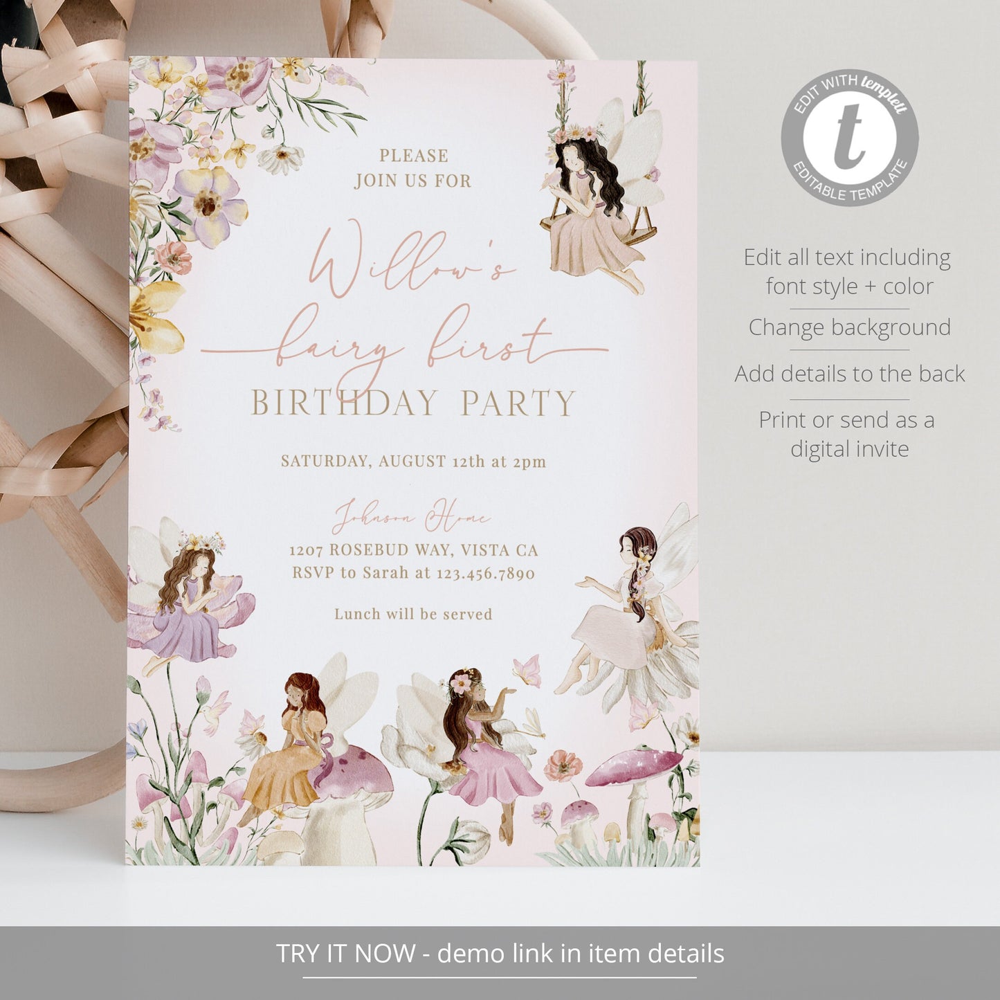 Editable Fairy Birthday Invitation Fairy Birthday Invite Template