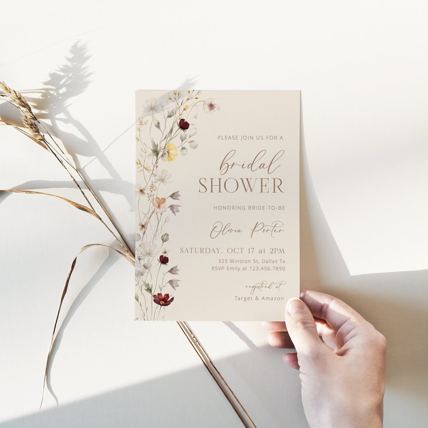 Editable Boho Wildflower Bridal Shower Invitation Floral Bridal Shower Invite Boho Bridal Shower Ella Template