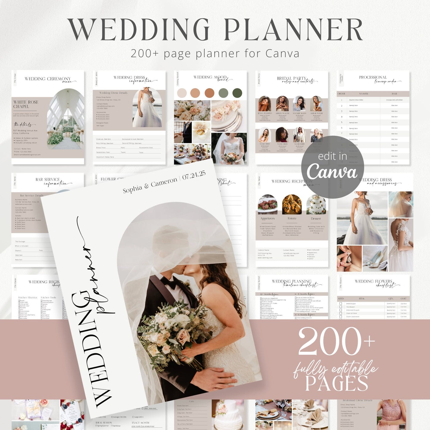 Editable 200+ Page Canva Wedding Planner Bundle Wedding Planning Book Wedding Checklist Binder Wedding Planner Template