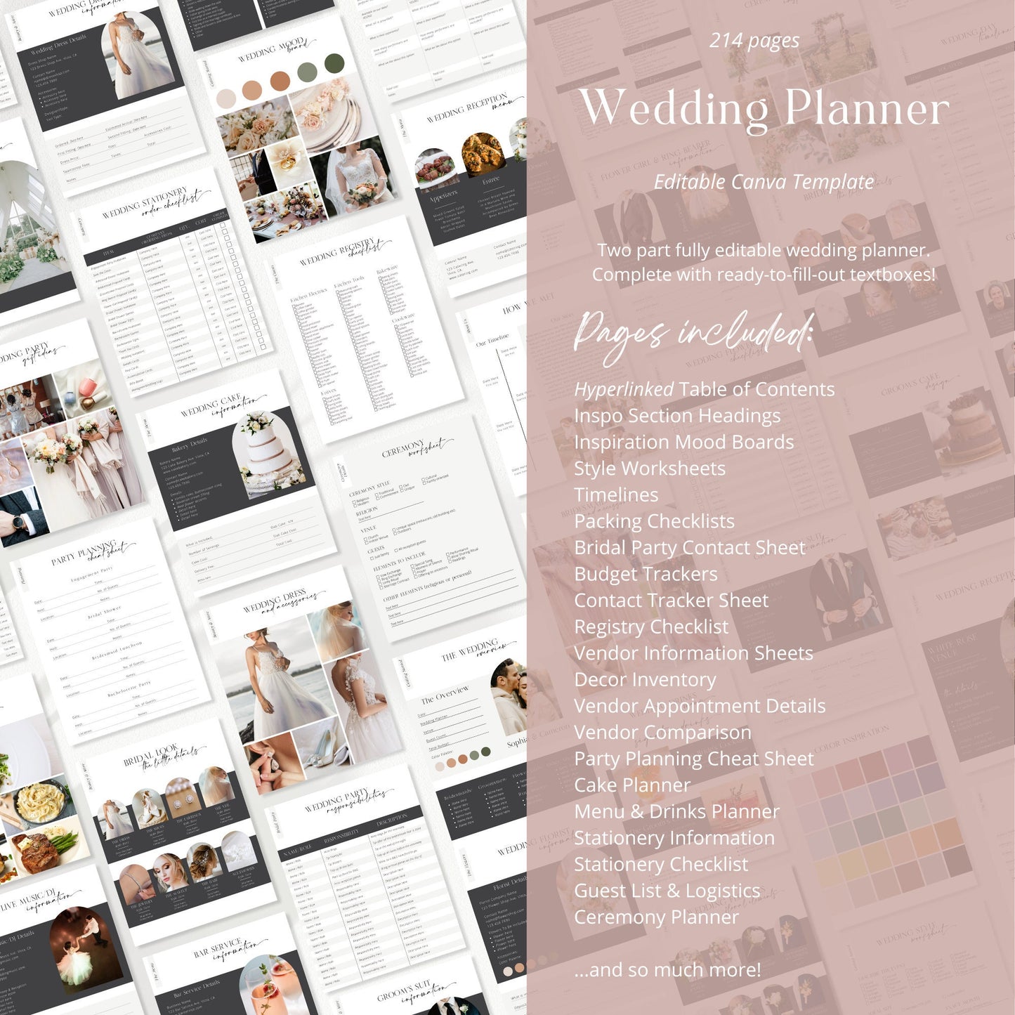 Editable 250+ Page Canva Wedding Planner Bundle Wedding Planning Book Wedding Checklist Binder Wedding Planner Template