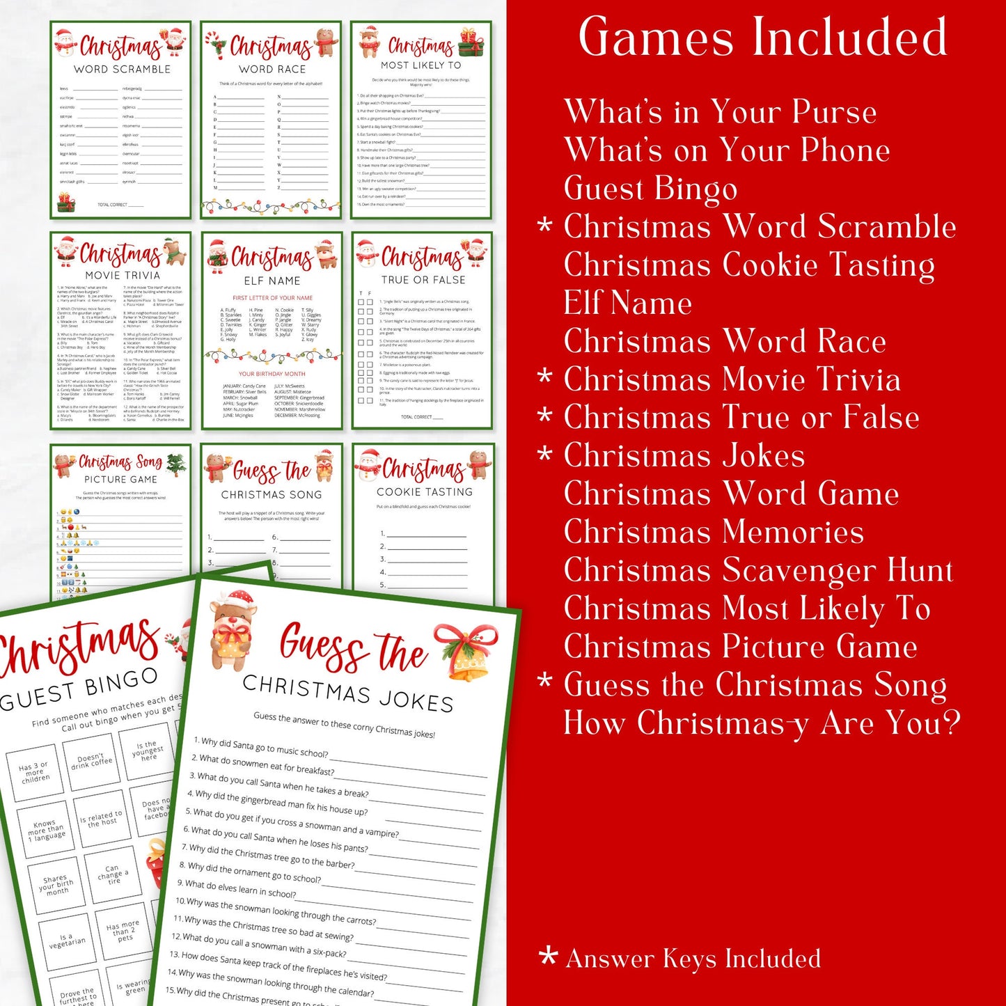 Editable Christmas Game Bundle Christmas Party Games Christmas Games Pack Christmas Family Games Template