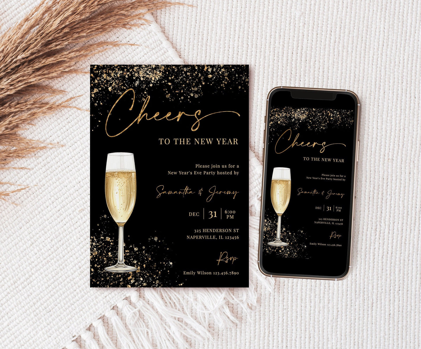Editable New Year's Eve Party Invitation Gold New Year's Party Invitation NYE Party Invite Template