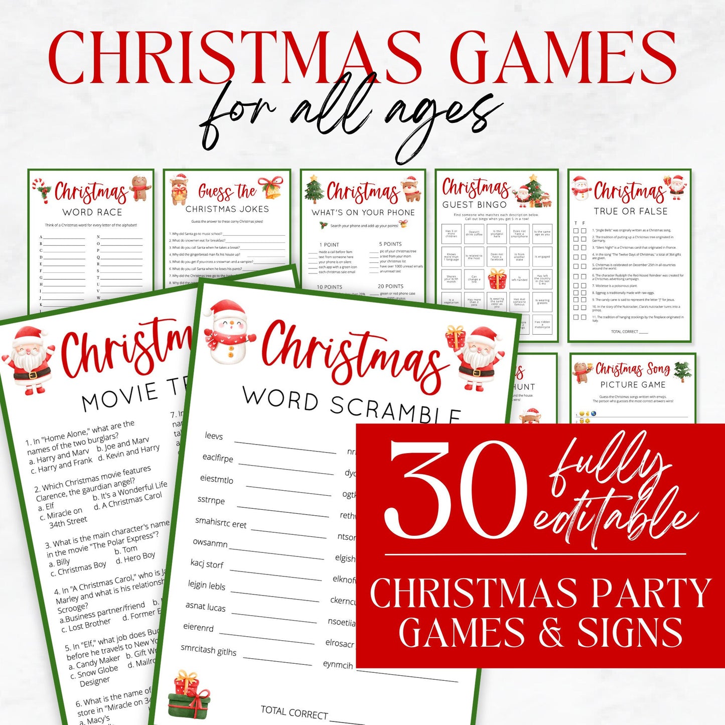 Editable Christmas Game Bundle Christmas Party Games Christmas Games Pack Christmas Family Games Template
