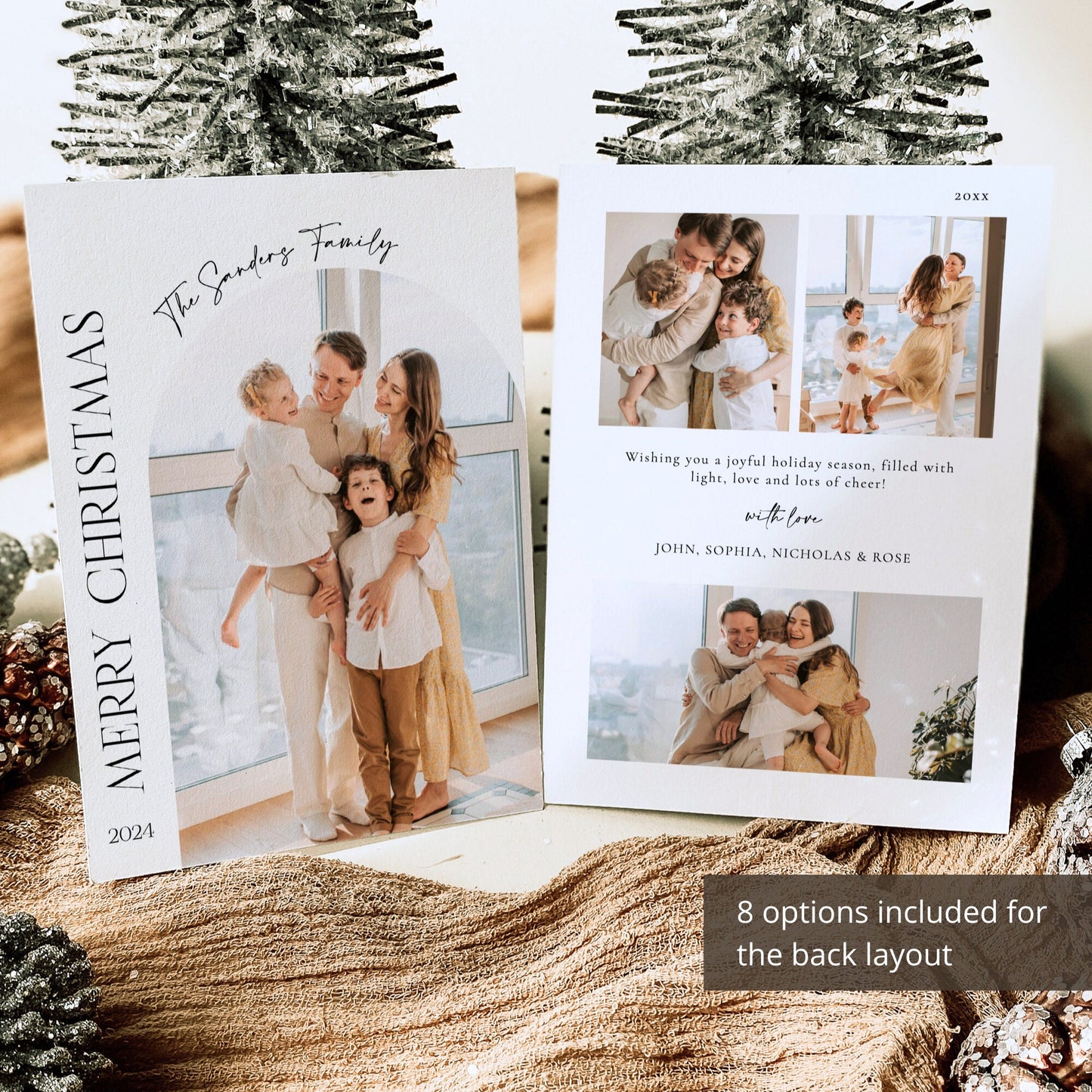 Editable Modern Photo Christmas Card Minimalist Family Holiday Card Arch Photo Holiday Card Template